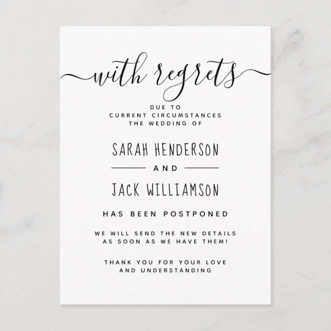 Mit Bedauern Ankündigung eines eleganten Hochzeits (Vorderseite)