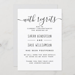 "Mit Bedauern" B&W verzögerte Hochzeitsankündigung Einladung