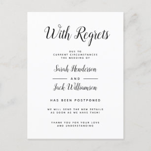 Mit Bedauern vertagte Hochzeitsankündigung Einladungspostkarte