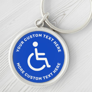 Mit Behinderung Symbol für Behinderte, blau, rund Schlüsselanhänger