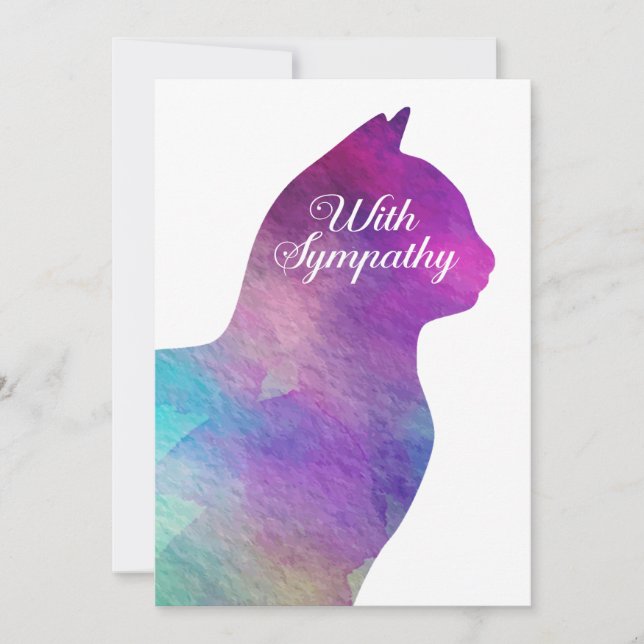 Mit Beileid Pet Cat Loss Card mit Aquarellfarbe Karte (Vorderseite)