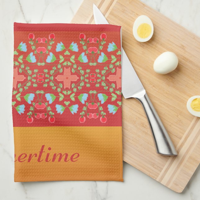 mit Blauer Blüte und Roten angereichert Geschirrtuch (Viertel Falte)