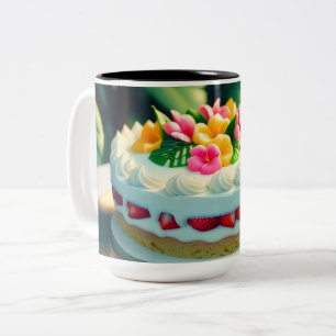 mit Blume und Obst oben und einer Blume backen Zweifarbige Tasse