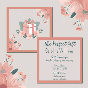 Mit Blumen umwickeltes Geschenk rosa grün Quadratische Visitenkarte