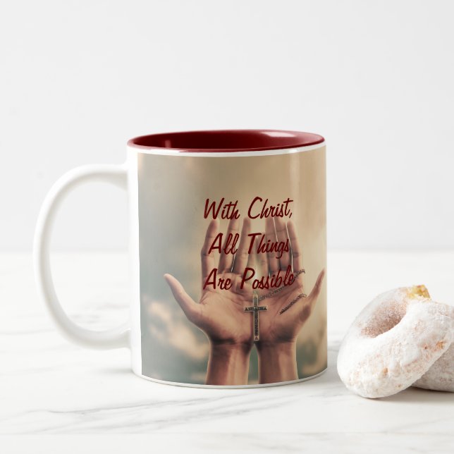 Mit Christus, Kaffee-Tasse Zweifarbige Tasse (Mit Donut)