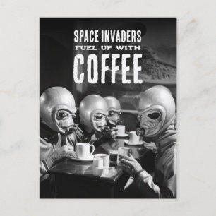 Mit Coffee Space Invaders Vintages Foto tanken Postkarte