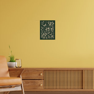 Mit Creme bestickte Rosen und Schmetterlinge in Wa Poster