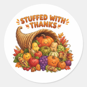 Mit Dank Gefülltes Süßes Thanksgiving-Füllhorn D Runder Aufkleber