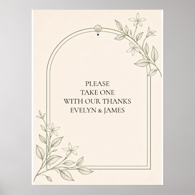 Mit Dank Olive Botanische Hochzeitsgunst-Schild Poster (Vorne)