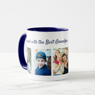 Mit dem besten Opa gesegnet 5-Foto-Collage Blau Tasse