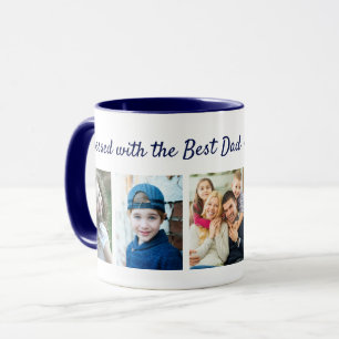 Mit dem besten Papa gesegnet 5-Foto-Collage Blau Tasse