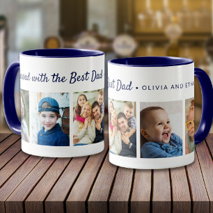 Mit dem besten Papa gesegnet 5-Foto-Collage Blau Tasse