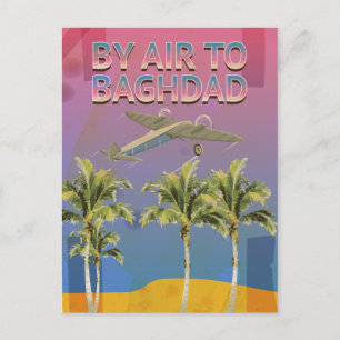 Mit dem Flugzeug nach Bagdad Vintage Reiseplakat Postkarte