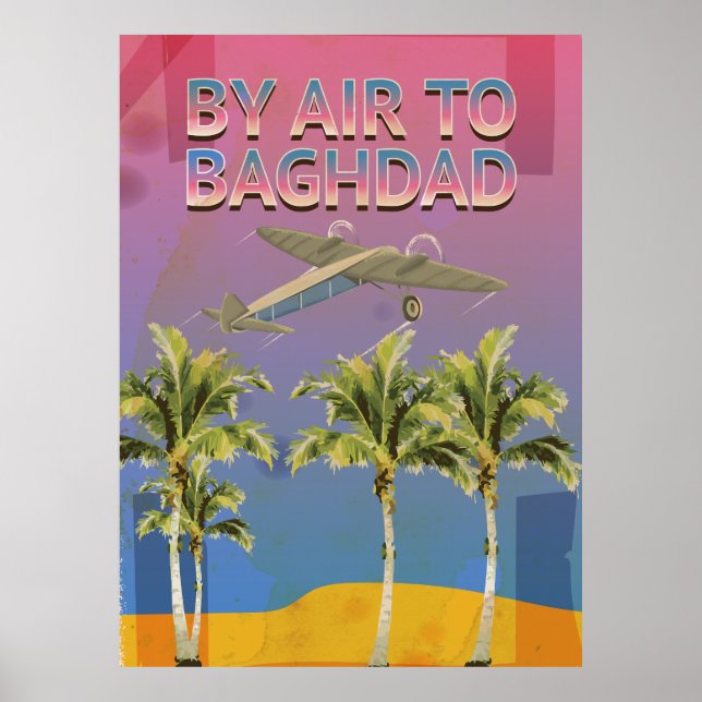 Mit dem Flugzeug nach Baghdad Vintage Reiseplakat Poster (Vorne)