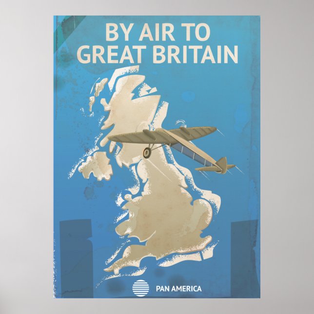 Mit dem Flugzeug nach Großbritannien Vintage Reise Poster (Vorne)