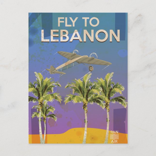Mit dem Flugzeug nach Libanon Vintage Reiseplakat Postkarte (Vorderseite)