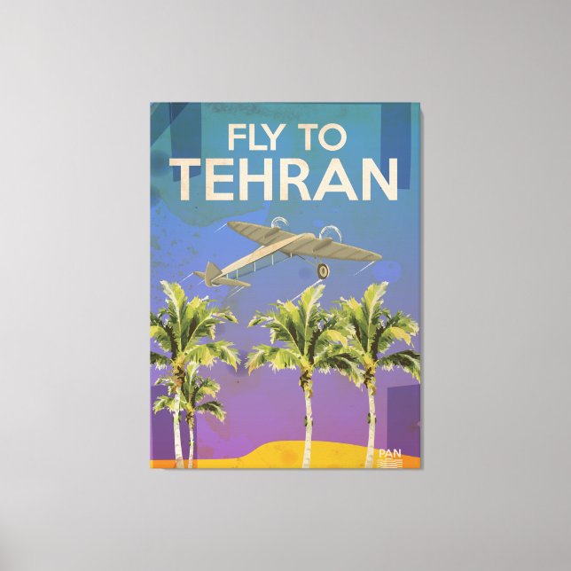 Mit dem Flugzeug nach Teheran Vintage Reiseplakat Leinwanddruck (Vorderseite)