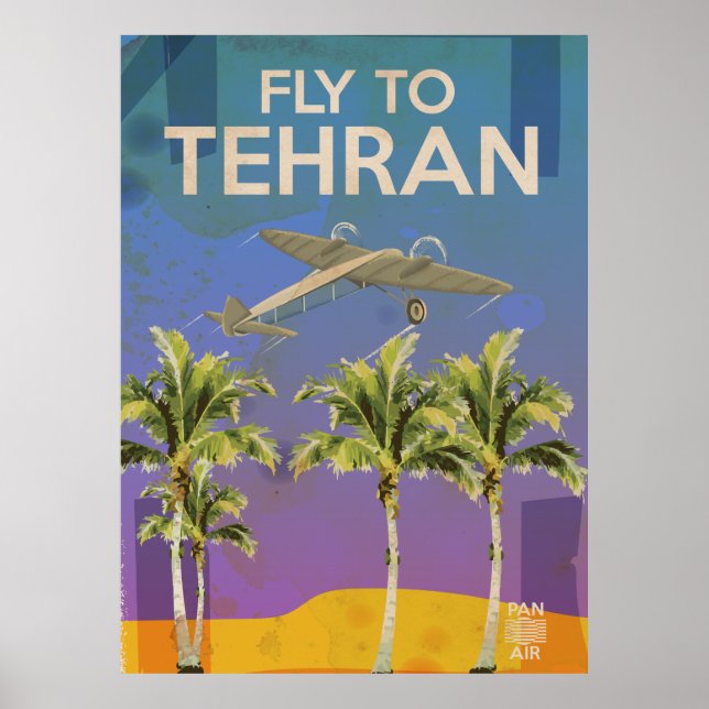 Mit dem Flugzeug nach Teheran Vintage Reiseplakat Poster (Vorne)