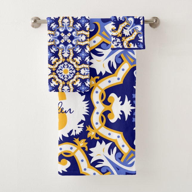 Mit dem Namen 💙 Azulejos, blau und gelb Badhandtuch Set (Insitu)