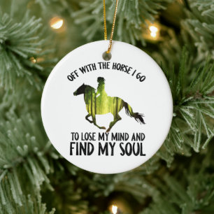 Mit dem Pferd gehe ich los, um meinen Gedankenwald Keramik Ornament