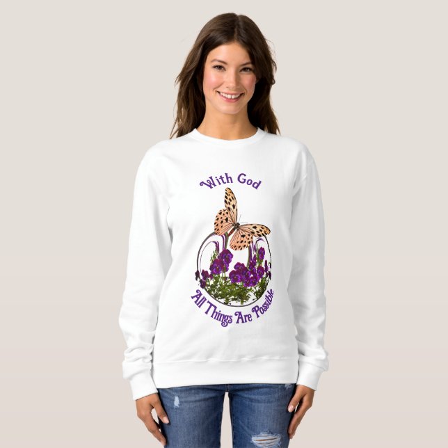 Mit dem Schmetterling Blume Kunst Inspiration Sweatshirt (Vorne ganz)