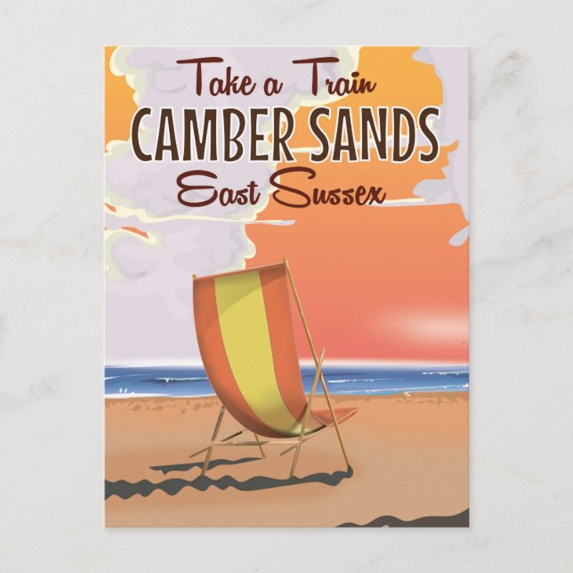 Mit dem Zug nach Camber Sands Travel Poster Postkarte (Vorderseite)