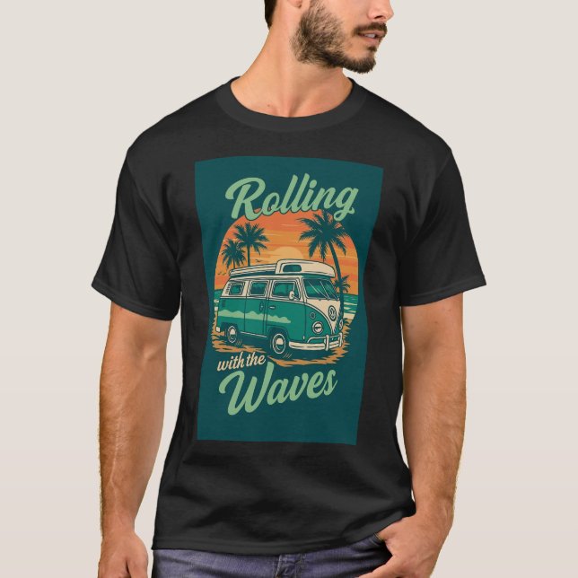 Mit den Waves rollen - Retro Aquamarin Beach Van S T-Shirt (Vorderseite)
