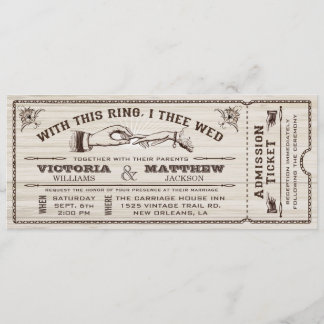 Mit diesem Ring, Vintage-Hochzeitsticket-Einladung Einladung