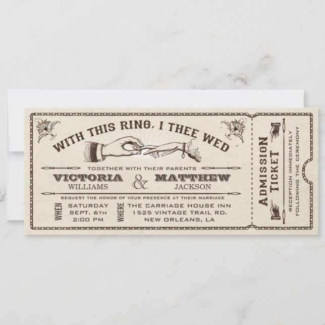Mit diesem Ring, Vintage Wedding Ticket Einladung (Vorderseite)