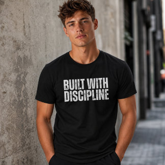 Mit Disziplin erbaut Gym Motivation Fettgedrucktes T-Shirt