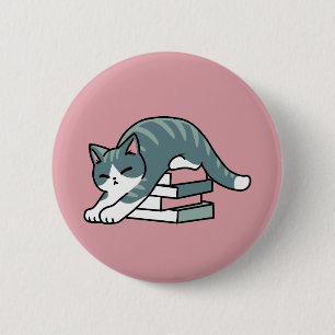 Mit einem Buch und einer Katze aufgerollt - Gemütl Button