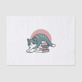 Mit einem Buch und einer Katze aufgerollt - Gemütl Seidenpapier