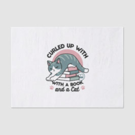 Mit einem Buch und einer Katze aufgerollt - Gemütl Seidenpapier