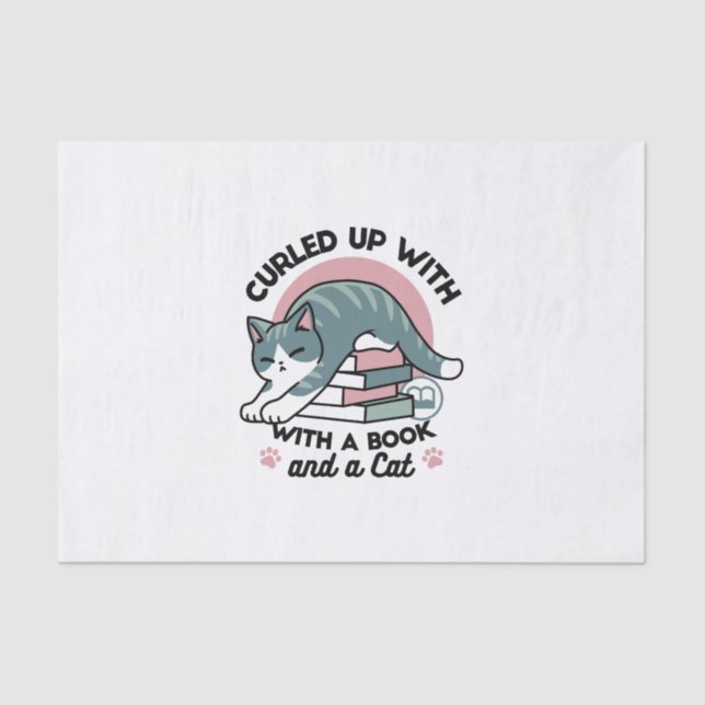 Mit einem Buch und einer Katze aufgerollt - Gemütl Seidenpapier (Vorderseite)