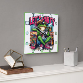 Mit einem coolen Frosch auf einem Skateboard feier Quadratische Wanduhr