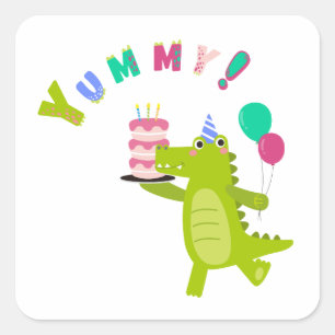 Mit einem Dino-Mite Party in den Spaß schwingen! Quadratischer Aufkleber