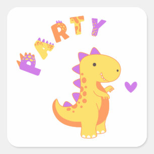 Mit einem Dino-Mite Party in den Spaß schwingen! Quadratischer Aufkleber