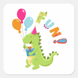 Mit einem Dino-Mite Party in den Spaß schwingen! Quadratischer Aufkleber