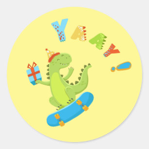 Mit einem Dino-Mite Party in den Spaß schwingen! Runder Aufkleber