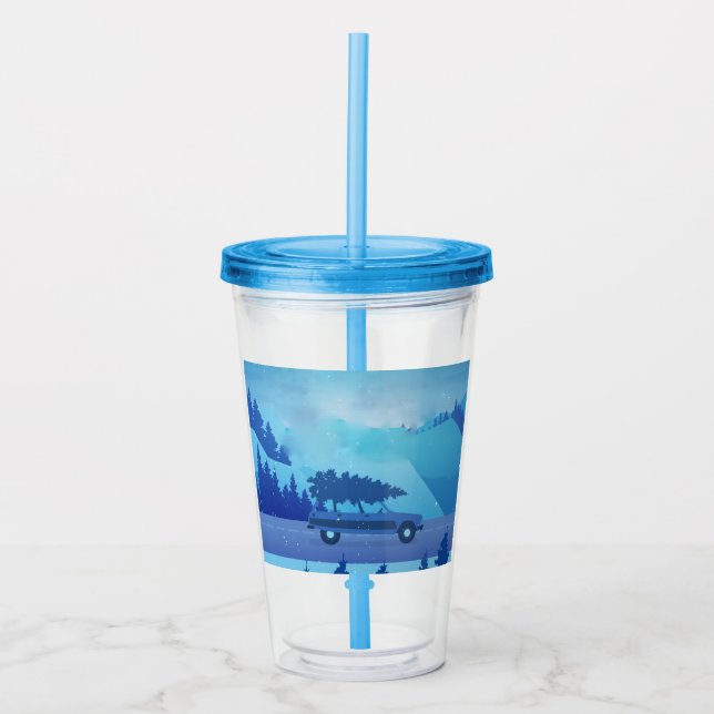 Mit einem Weihnachtsbaum die Straße hinunter fahre Acryltrinkbecher (Vorderseite)