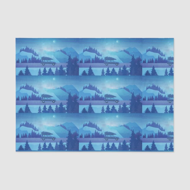 Mit einem Weihnachtsbaum die Straße hinunter fahre Seidenpapier (Vorderseite)