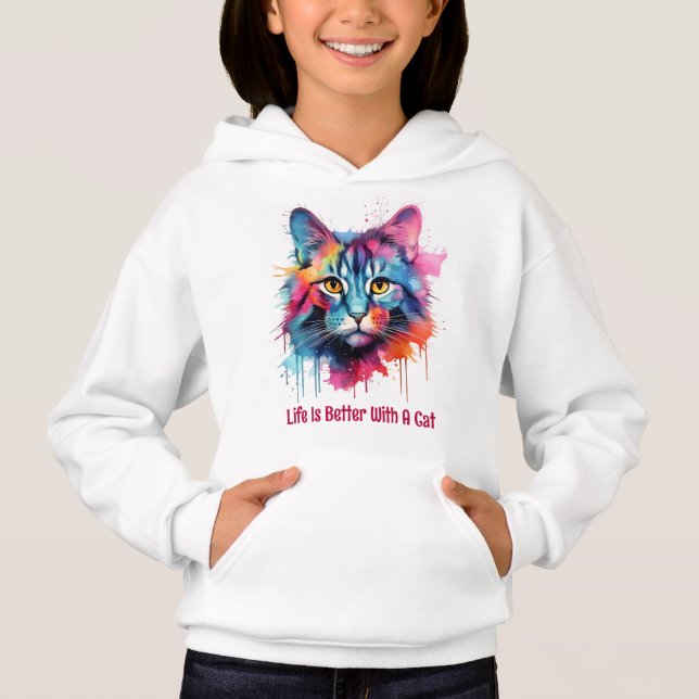 Mit einer Katze ist das Leben besser. Niedliche fa Hoodie (Vorderseite)