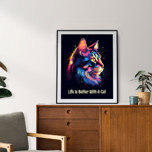 Mit einer Katze ist das Leben besser. Niedliche fa Poster