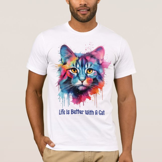 Mit einer Katze ist das Leben besser. Niedliche fa T-Shirt (Vorderseite)
