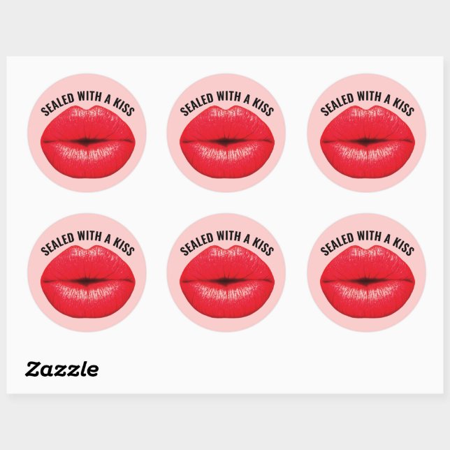 MIT EINER KISSE VERSEHEN, ROTE KISSY-LIPS-STICKER RUNDER AUFKLEBER (Blatt)