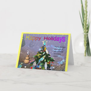 Mit Federn versehene Familien-Feiertags-Grüße Feiertagskarte