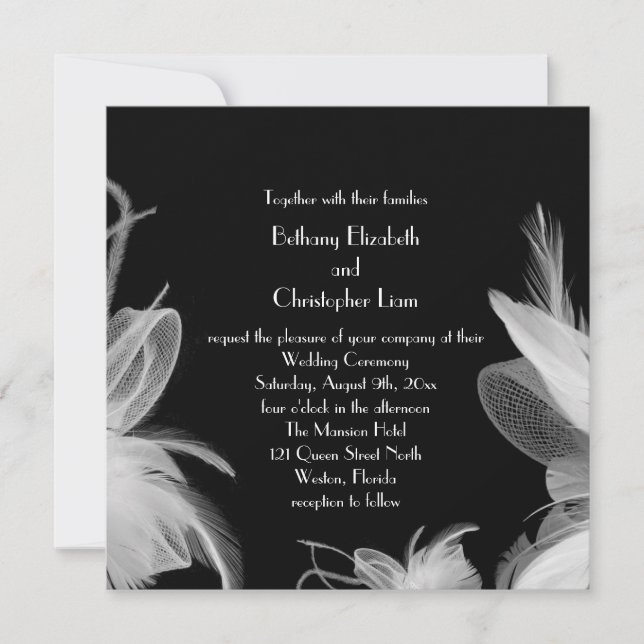 Mit Federn versehene Zwanzigerjahre, die Einladung (Vorderseite)