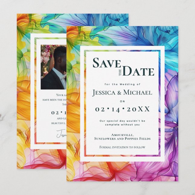 Mit Foto am hinteren Ethereal Bloom Save The Date (Vorne/Hinten)