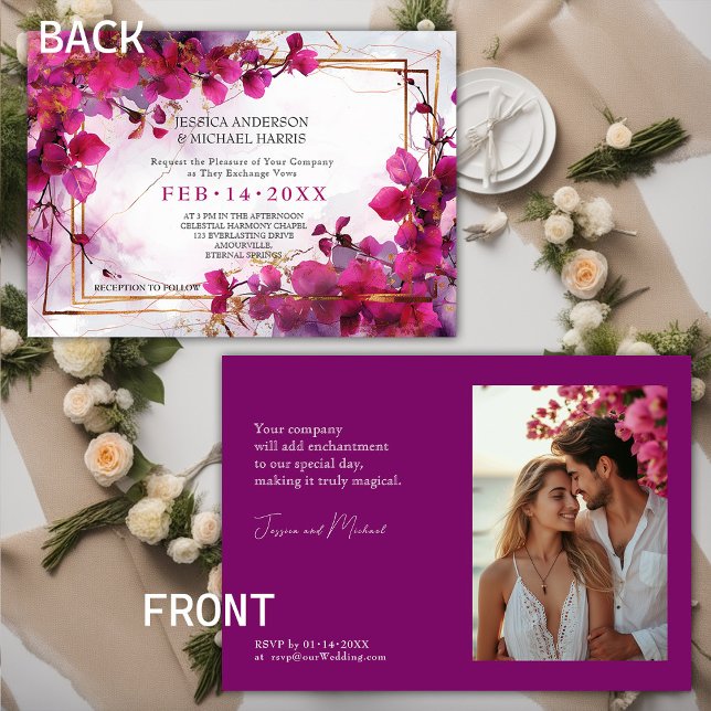 Mit Foto Fuchsia Verzauberung: Wasserfarbenhochzei Einladung (With photo Fuchsia Enchantment: Watercolor Wedding Invitation)