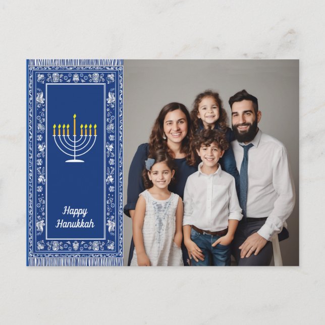 Mit Foto 🕎 Happy Hanukkah, Menorah, anpassbar Postkarte (Vorderseite)